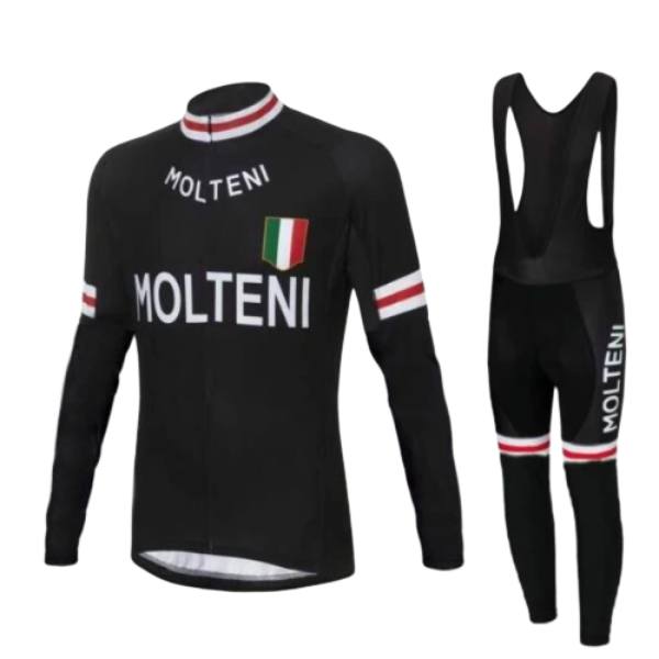 Black Molteni Long Sleeve Winter Cycling Jersey & Pants - Long Sleeve Cycling Set