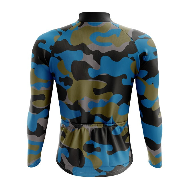 Blue Camouflage Long Sleeve Cycling Jersey