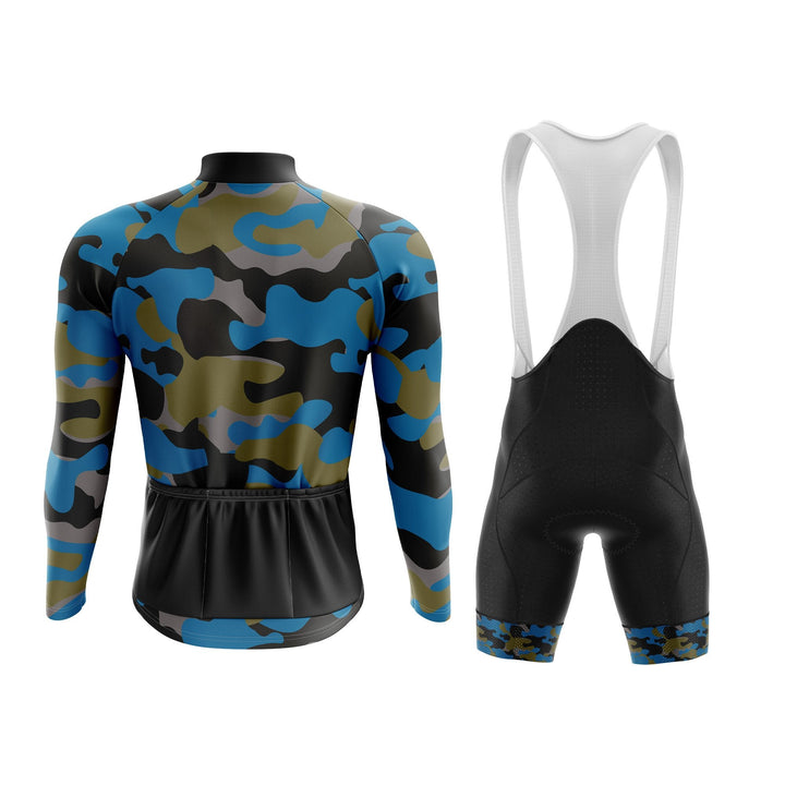 Blue Camouflage Long Sleeve Cycling Kit