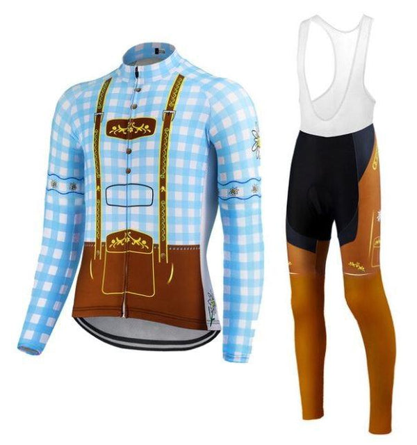 Blue Lederhosen Long Sleeve Cycling Kit