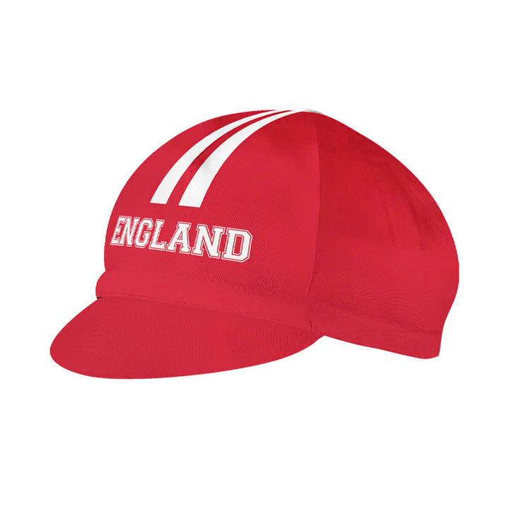 Red cap with 'ENGLAND' text and white stripes on a white background