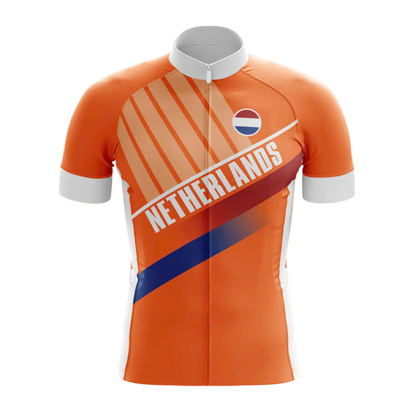 Orange cycling jersey with 'Netherlands' text and flag.