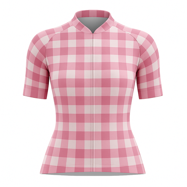 Pink Gingham Check Female Cycling Jersey