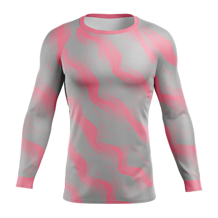 Gray and pink mtb cycling jersey on a white background