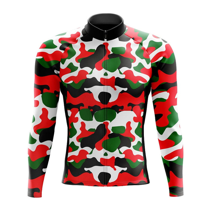 Red Camouflage Long Sleeve Cycling Jersey